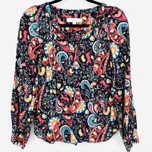 LOFT Petite Small Black Novelty Blouse